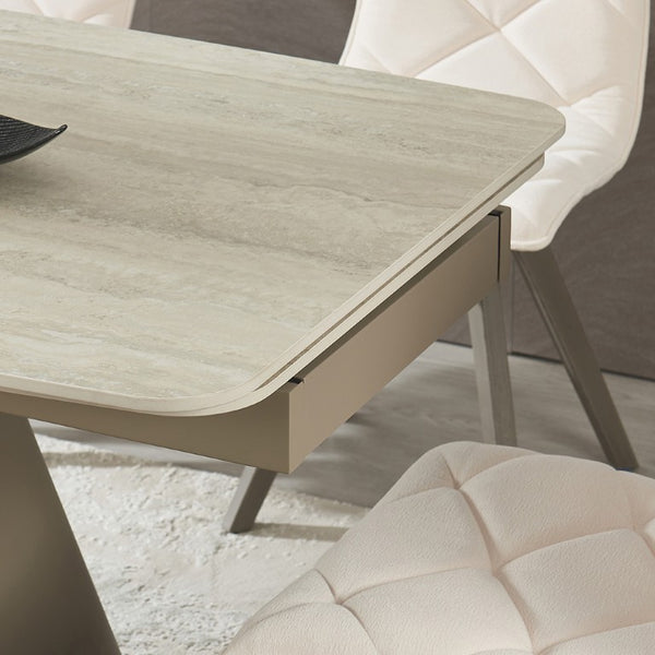English Elm 1+6 Sintered Stone Extendable Dining Table Ivory Marble Look Seats 6 to 10 Steel Base W5630S00010