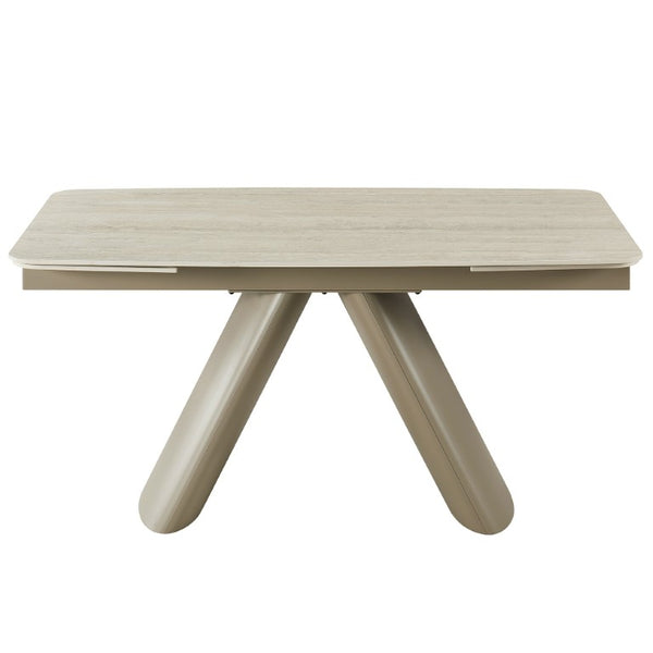 English Elm 1+6 Sintered Stone Extendable Dining Table Ivory Marble Look Seats 6 to 10 Steel Base W5630S00010