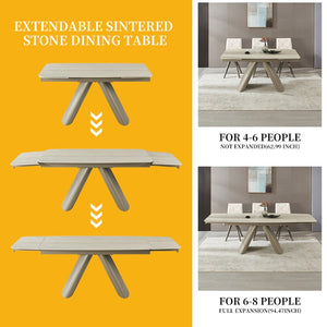 English Elm 1+6 Sintered Stone Extendable Dining Table Ivory Marble Look Seats 6 to 10 Steel Base W5630S00010