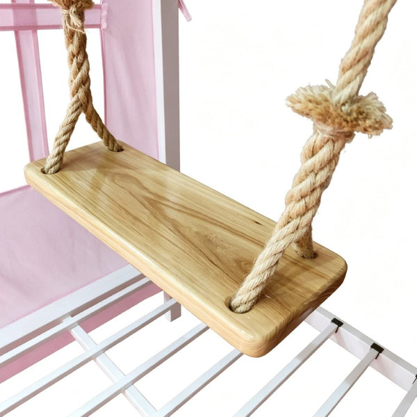 English Elm Twin Steel House Bed with Swing Hammock and Rings Playhouse Frame for Kids W5635P487821