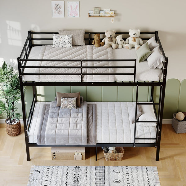 English Elm Bunk Bed Twin Over Steel Frame Convertible Split Design with Safety Guardrail W5635P491916