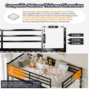 English Elm Bunk Bed Twin Over Steel Frame Convertible Split Design with Safety Guardrail W5635P491916