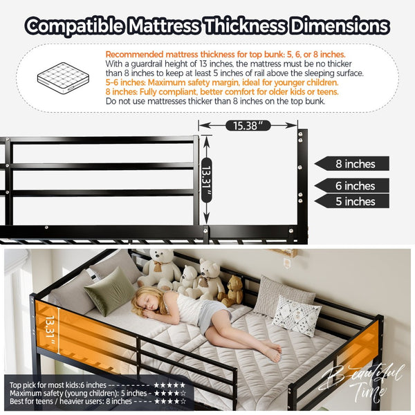 English Elm Bunk Bed Twin Over Steel Frame Convertible Split Design with Safety Guardrail W5635P491916