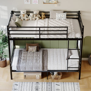 English Elm Bunk Bed Twin Over Iron Frame Convertible Kids Guest Room Matte Black W5635P492099