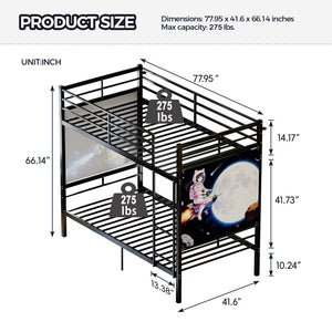 English Elm Bunk Bed Twin Over Iron Frame Convertible Kids Guest Room Matte Black W5635P492099