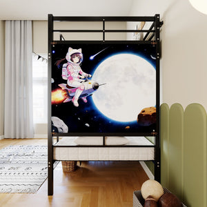 English Elm Bunk Bed Twin Over Iron Frame Convertible Kids Guest Room Matte Black W5635P492099