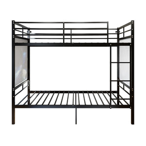 English Elm Bunk Bed Twin Over Iron Frame Convertible Kids Guest Room Matte Black W5635P492099