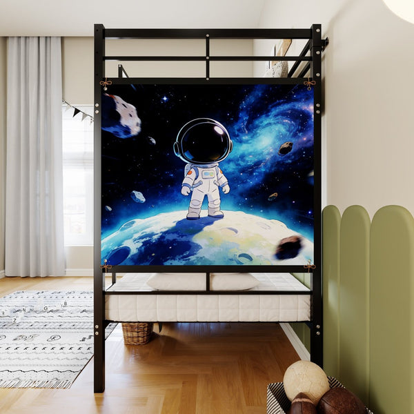 English Elm Bunk Bed Twin Over Iron Frame Convertible Kids Guest Room Matte Black W5635P492099