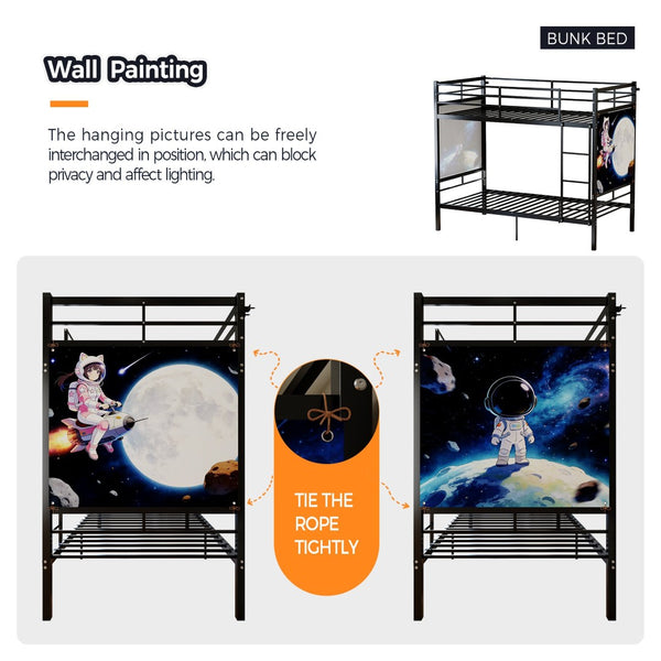 English Elm Bunk Bed Twin Over Iron Frame Convertible Kids Guest Room Matte Black W5635P492099