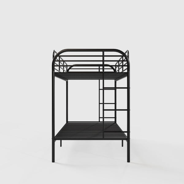 English Elm Bunk Bed Twin Over Iron Frame with Lattice Guardrail and Ladder for Kids Rooms W5635P497587
