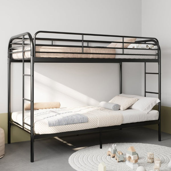 English Elm Bunk Bed Twin Over Iron Frame with Lattice Guardrail and Ladder for Kids Rooms W5635P497587
