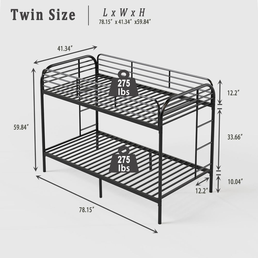 English Elm Bunk Bed Twin Over Iron Frame with Guardrail Ladder and Matte Black Finish W5635P497587