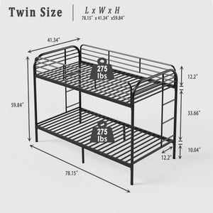 English Elm Bunk Bed Twin Over Iron Frame with Guardrail Ladder and Matte Black Finish W5635P497587