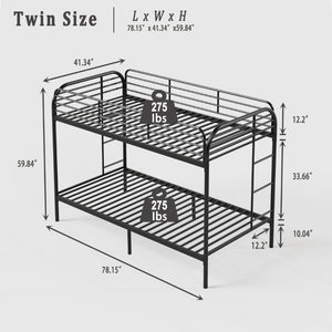 English Elm Bunk Bed Twin Over Iron Frame with Lattice Guardrail and Ladder for Kids Rooms W5635P497587