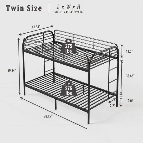 English Elm Bunk Bed Twin Over Iron Frame with Lattice Guardrail and Ladder for Kids Rooms W5635P497587