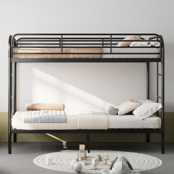 English Elm Bunk Bed Twin Over Iron Frame with Guardrail Ladder and Matte Black Finish W5635P497587