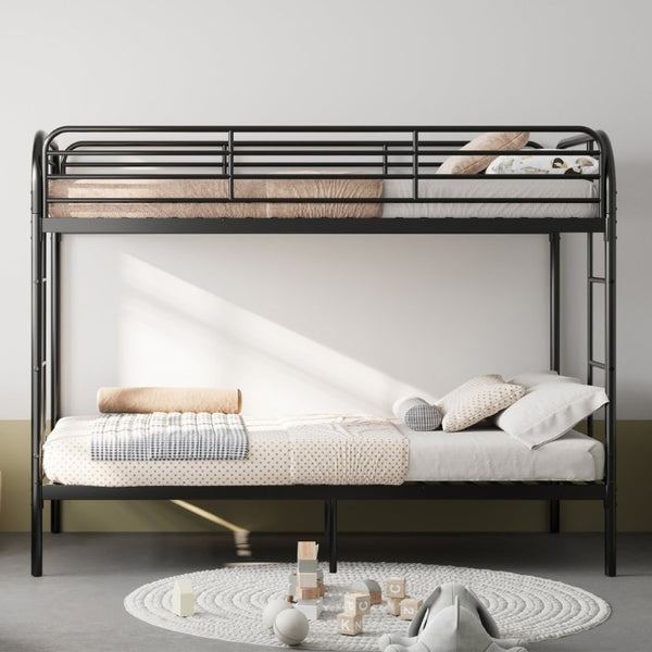 English Elm Bunk Bed Twin Over Iron Frame with Lattice Guardrail and Ladder for Kids Rooms W5635P497587