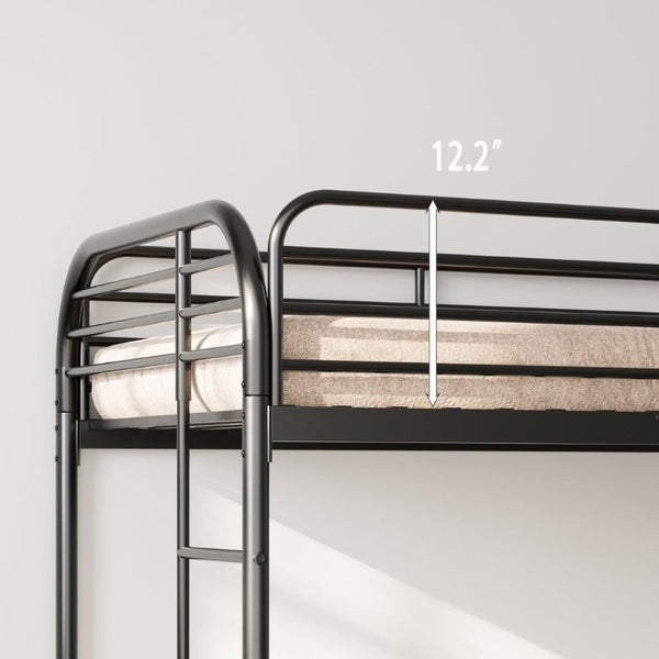 English Elm Bunk Bed Twin Over Iron Frame with Lattice Guardrail and Ladder for Kids Rooms W5635P497587