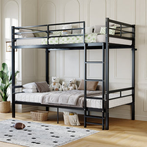 English Elm Bunk Bed Twin Over Matte Black Iron Frame with Guardrail and Storage Space W5635P497774