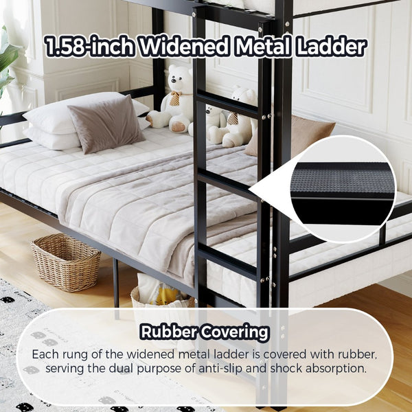 English Elm Bunk Bed Twin Over Matte Black Iron Frame with Guardrail and Storage Space W5635P497774