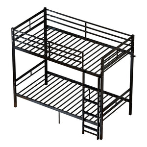 English Elm Bunk Bed Twin Over Matte Black Iron Frame with Guardrail and Storage Space W5635P497774