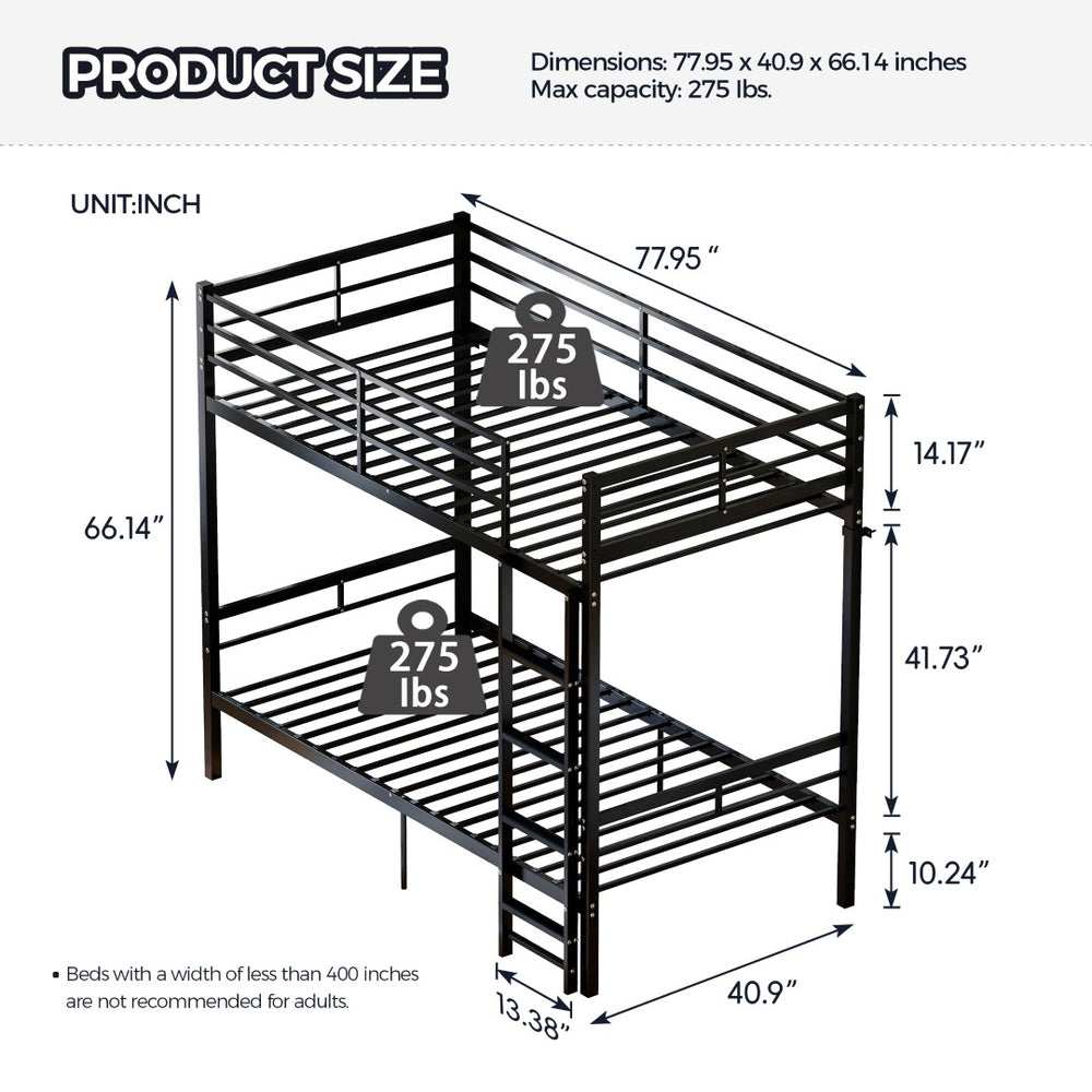 English Elm Bunk Bed Twin Over Matte Black Iron Frame with Guardrail and Storage Space W5635P497774