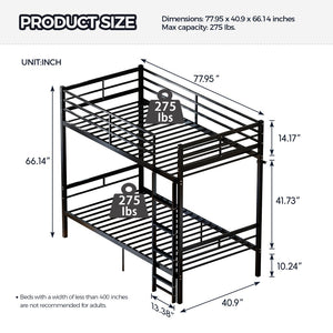 English Elm Bunk Bed Twin Over Matte Black Iron Frame with Guardrail and Storage Space W5635P497774