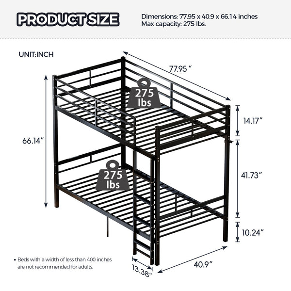 English Elm Bunk Bed Twin Over Matte Black Iron Frame with Guardrail and Storage Space W5635P497774