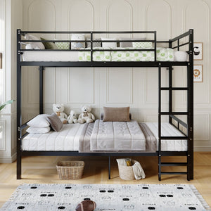 English Elm Bunk Bed Twin Over Matte Black Iron Frame with Guardrail and Storage Space W5635P497774