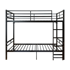 English Elm Bunk Bed Twin Over Matte Black Iron Frame with Guardrail and Storage Space W5635P497774