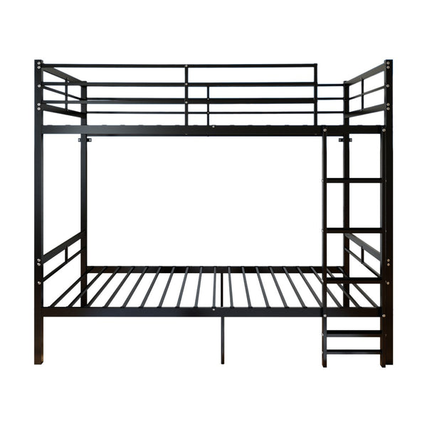 English Elm Bunk Bed Twin Over Matte Black Iron Frame with Guardrail and Storage Space W5635P497774