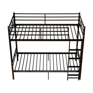 English Elm Bunk Bed Twin Over Matte Black Iron Frame with Guardrail and Storage Space W5635P497774