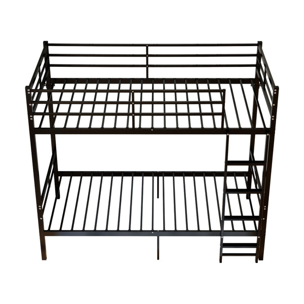 English Elm Bunk Bed Twin Over Matte Black Iron Frame with Guardrail and Storage Space W5635P497774
