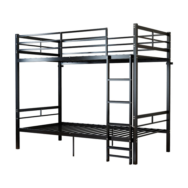 English Elm Bunk Bed Twin Over Matte Black Iron Frame with Guardrail and Storage Space W5635P497774