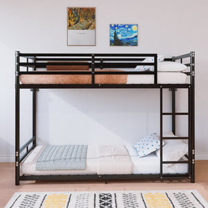 English Elm Bunk Bed Twin Over Iron Frame with Full Guardrail and Ladder for Kids Rooms W5635P497787