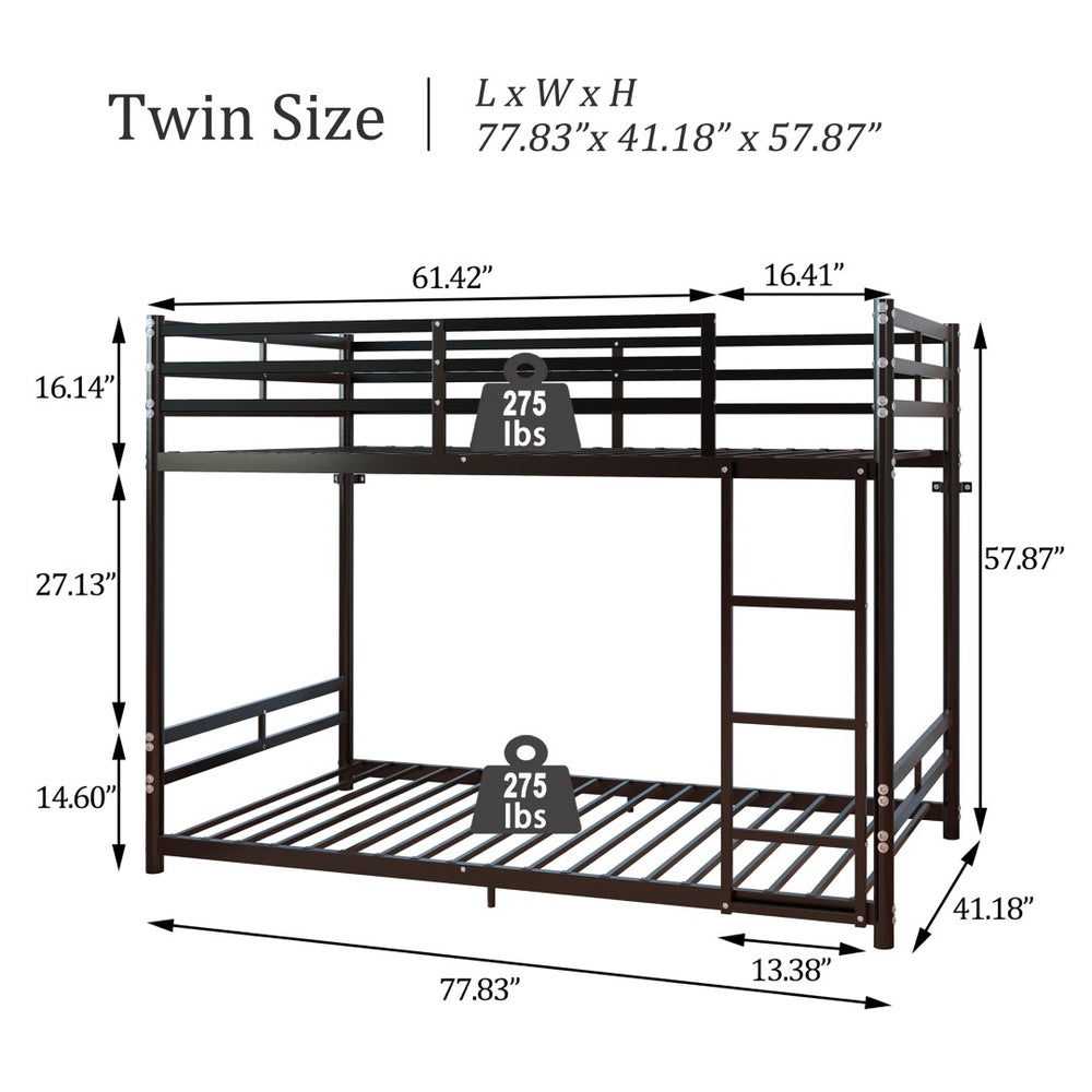 English Elm Bunk Bed Twin Over Iron Frame with Full Guardrail and Ladder for Kids Rooms W5635P497787