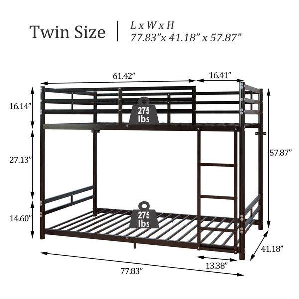 English Elm Bunk Bed Twin Over Iron Frame with Full Guardrail and Ladder for Kids Rooms W5635P497787