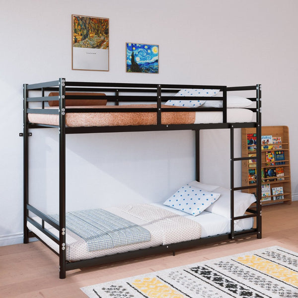English Elm Bunk Bed Twin Over Iron Frame with Full Guardrail and Ladder for Kids Rooms W5635P497787