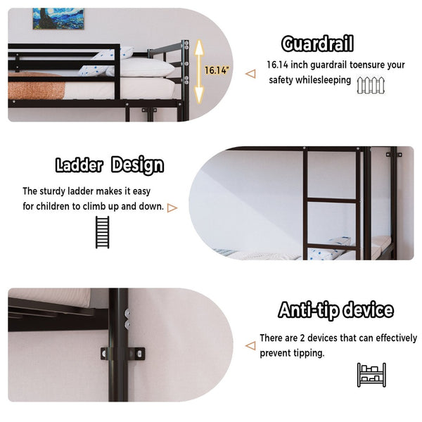English Elm Bunk Bed Twin Over Iron Frame with Full Guardrail and Ladder for Kids Rooms W5635P497787