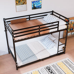 English Elm Bunk Bed Twin Over Iron Frame with Full Guardrail and Ladder for Kids Rooms W5635P497787