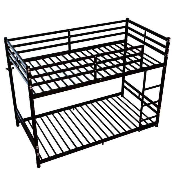 English Elm Bunk Bed Twin Over Iron Frame with Full Guardrail and Ladder for Kids Rooms W5635P497787