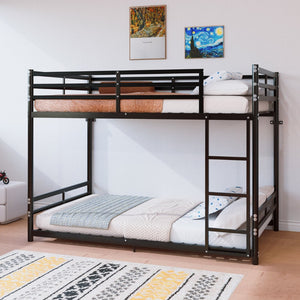 English Elm Bunk Bed Twin Over Iron Frame with Full Guardrail and Ladder for Kids Rooms W5635P497787