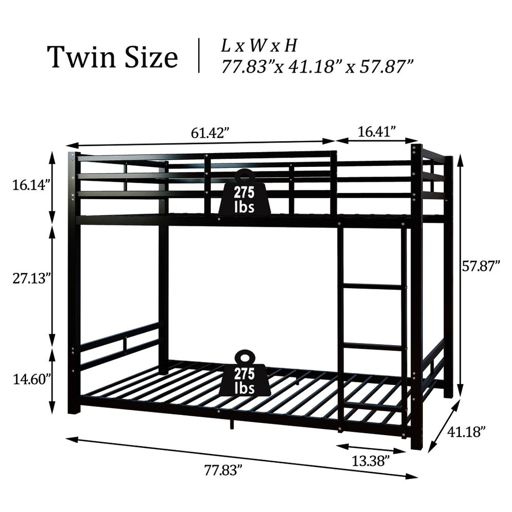 English Elm Bunk Bed Twin Over Iron Frame with Guardrail Ladder and Underbed Storage Space W5635P497814