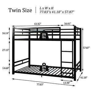 English Elm Bunk Bed Twin Over Iron Frame with Guardrail Ladder and Underbed Storage Space W5635P497814
