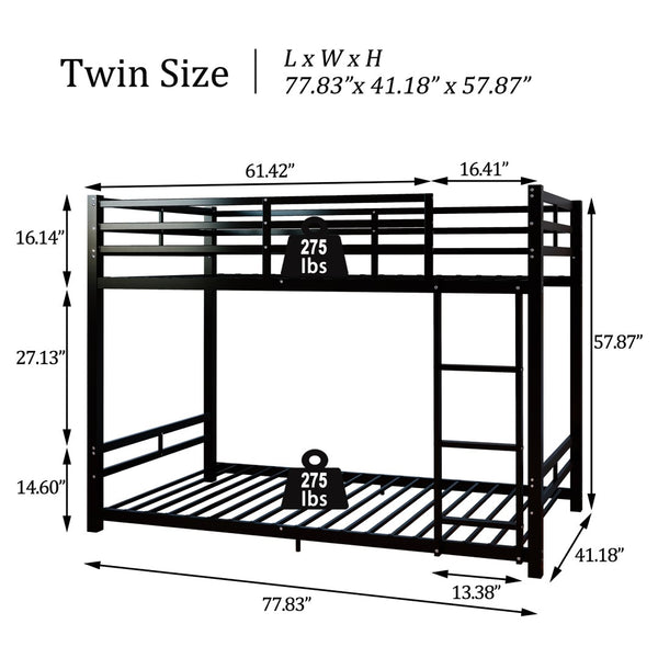 English Elm Bunk Bed Twin Over Iron Frame with Guardrail Ladder and Underbed Storage Space W5635P497814
