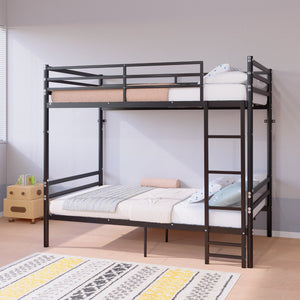 English Elm Bunk Bed Twin Over Iron Frame with Guardrail Matte Black Finish Kids Room W5635P499793