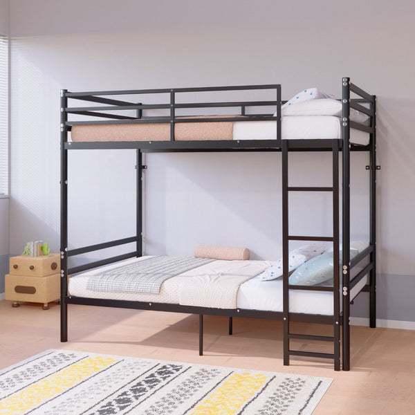 English Elm Bunk Bed Twin Over Iron Frame with Guardrail Matte Black Finish Kids Room W5635P499793