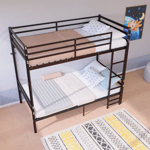 English Elm Bunk Bed Twin Over Iron Frame with Guardrail Matte Black Finish Kids Room W5635P499793