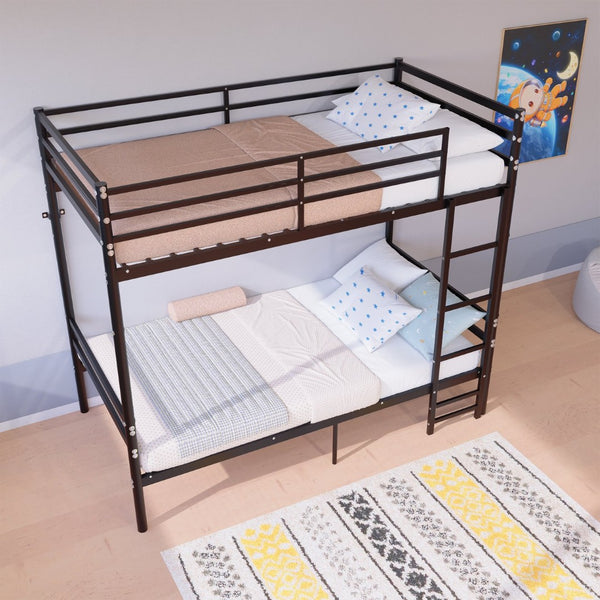 English Elm Bunk Bed Twin Over Iron Frame with Guardrail Matte Black Finish Kids Room W5635P499793