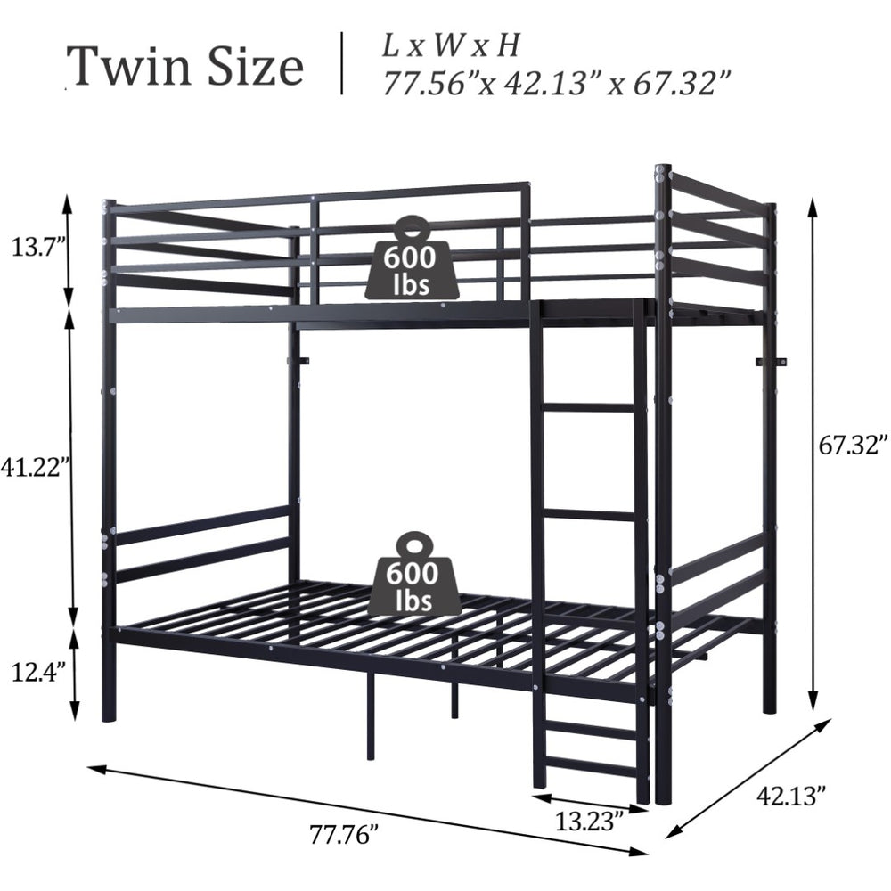 English Elm Bunk Bed Twin Over Iron Frame with Guardrail Matte Black Finish Kids Room W5635P499793